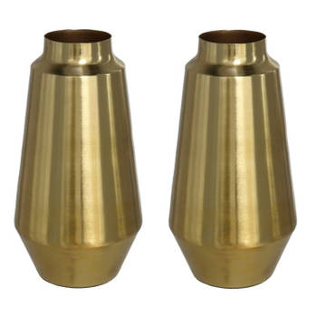 2x Stuks Bloemenvazen van metaal 26 x 13 cm kleur metallic goud - Vazen