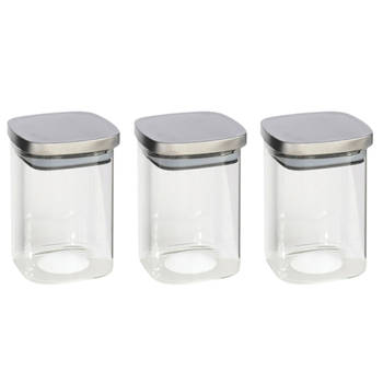 3x stuks voedsel/etenswaren bewaren voorraadpot 1400 ml glas met RVS deksel - Voorraadpot