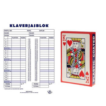 Scoreblok Klaverjassen spel 50 vellen met 2x pakjes speelkaarten - Kaartspel