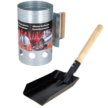 BBQ briketten/houtskool starter met houten handvat 27 cm en een kolenschep - Brikettenstarters