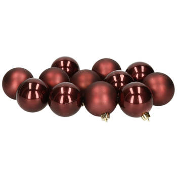 12x stuks kunststof kerstballen redwood bruin 6 cm glans en mat - Kerstbal