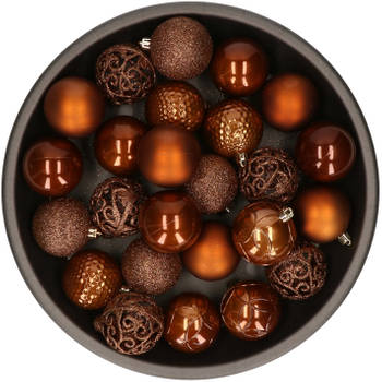 Kunststof kerstballen 37x stuks herfst bruin 6 cm - Kerstbal