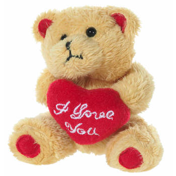 Mini bruin knuffel beertje + I love you hartje van 10 cm - Knuffelberen