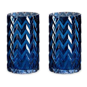 Bloemenvazen 2x stuks - luxe decoratie glas - blauw - 11 x 20 cm - Vazen