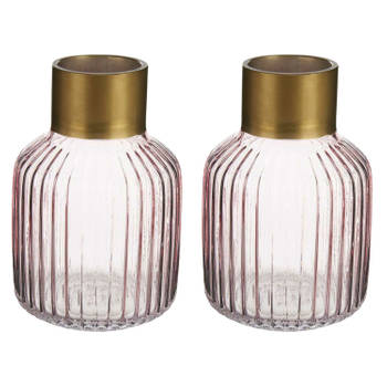 Bloemenvazen 2x stuks - luxe decoratie glas - roze/goud - 12 x 18 cm - Vazen