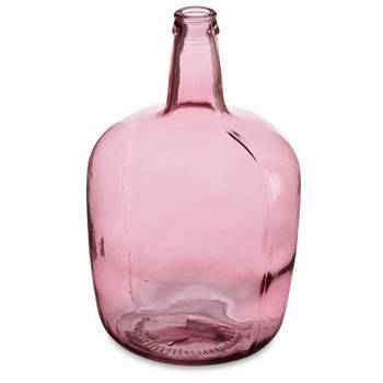 Bloemenvaas - flessen model - glas - roze transparant - 22 x 39 cm - Vazen