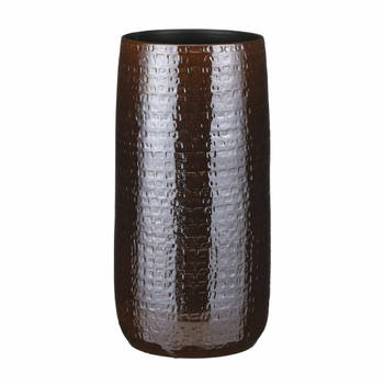 Bloemenvaas keramiek warm bruin met relief patroon - D25/H50 cm - Vazen