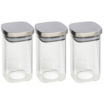 3x stuks voedsel/etenswaren bewaren voorraadpot 1500 ml glas met RVS deksel - Voorraadpot