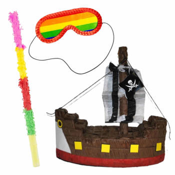 Pinata van een Piratenboot set met masker en stok - Pinatas
