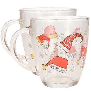 Kerst mok/beker van glas 2x stuks 300 ml met kerstman kleding - Bekers