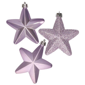Kerstornamenten kunststof sterren 6x st lila paars 7 cm - Kersthangers