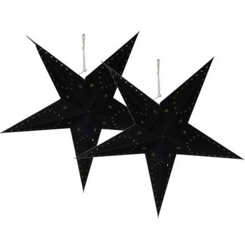 Verlichte lampions - 2 stuks - kerstster- 45 cm - papier - zwart - Kerststerren