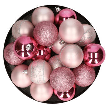 Kunststof kerstballen 20x stuks roze mix 6 cm - Kerstbal