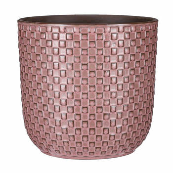 Plantenpot/bloempot keramiek roze stijlvol patroon - D21.5 en H20.5 cm - Plantenpotten