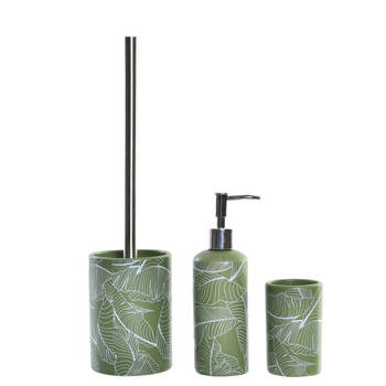 WC/Toiletborstel met zeeppompje/beker - Groen flowers - Kunststeen - Toiletborstels
