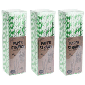 Papieren drinkrietjes - 300x - groen - 20 cm - Drinkrietjes