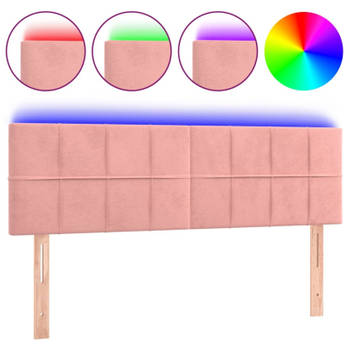 vidaXL Hoofdbord LED 144x5x78/88 cm fluweel roze