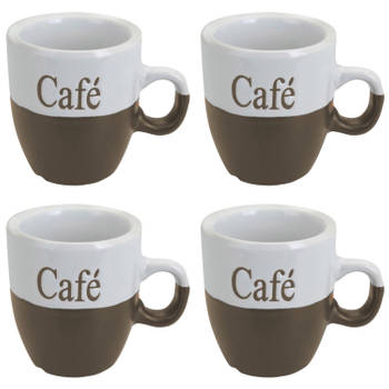 Koffiemok - set 4x stuks - lichtbruin - keramiek - 150 ml - Bekers