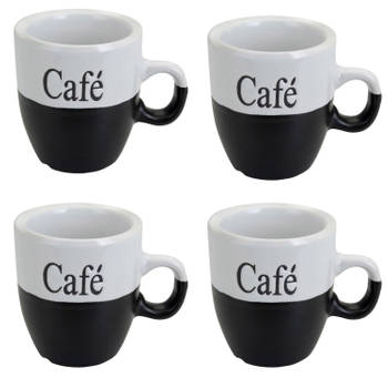 Koffiemok - set 4x stuks - zwart - keramiek - 150 ml - Bekers