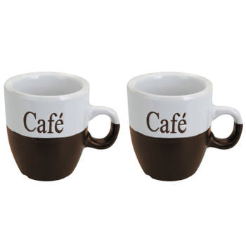 Koffiemok set 2x stuks - donkerbruin - keramiek - 150 ml - Bekers