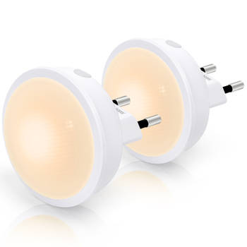 Aigostar 10BA4 - 2 Stuks LED Nachtlampje Stopcontact - Dimbare Nachtlampjes met Sensor - Nacht Lamp - Wit - 65,2 mm
