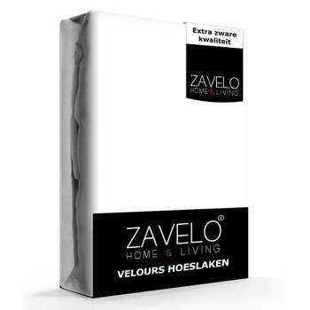 Zavelo Hoeslaken Velours Wit - Fluweel Zacht - 30 cm Hoekhoogte - Rondom Elastiek - Velvet -1-persoons (80/90x200/220...