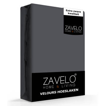 Zavelo Hoeslaken Velours Antraciet - Fluweel Zacht - 30 cm Hoekhoogte - Rondom Elastiek - Velvet -Lits-jumeaux (160/1...