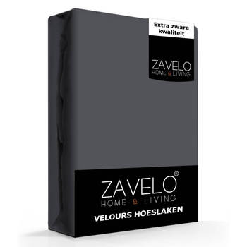 Zavelo Hoeslaken Velours Antraciet - Fluweel Zacht - 30 cm Hoekhoogte - Rondom Elastiek - Velvet -2-persoons (140/150...