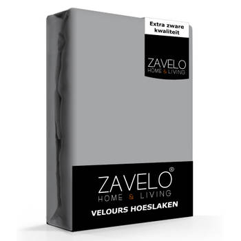 Zavelo Hoeslaken Velours Grijs - Fluweel Zacht - 30 cm Hoekhoogte - Rondom Elastiek - Velvet -1-persoons (80/90x200/2...