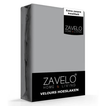 Zavelo Hoeslaken Velours Grijs - Fluweel Zacht - 30 cm Hoekhoogte - Rondom Elastiek - Velvet -2-persoons (140/150x200...