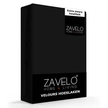 Zavelo Hoeslaken Velours Zwart - Fluweel Zacht - 30 cm Hoekhoogte - Rondom Elastiek - Velvet -2-persoons (140/160x200...