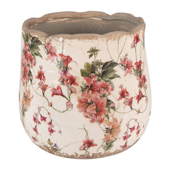 HAES DECO - Bloempot Ø 18x16 cm Roze Beige Keramiek Bloemen Bloempot binnen Plantenpot Plant pot