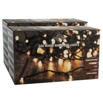 Svenska Living set van 2x stuks kerstverlichting warm wit 360 lampjes 2700 cm - Kerstverlichting kerstboom