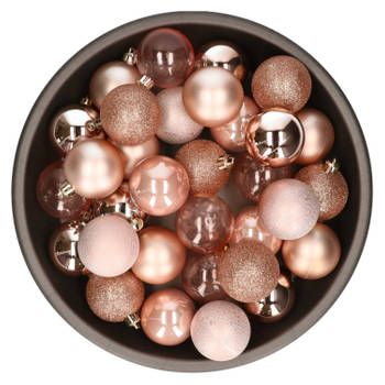 Kunststof kerstballen 48x stuks roze 6 cm - Kerstbal