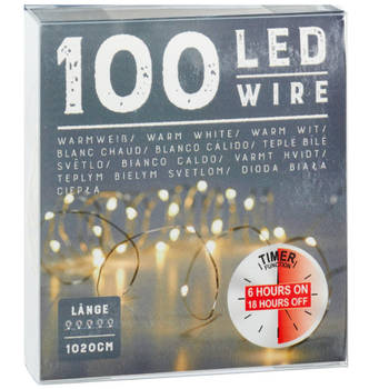 Draadverlichting lichtsnoer met 100 lampjes warm wit op batterij 1 meter met timer - Lichtsnoeren