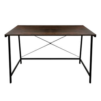 Bureau laptop computer tafel Stoer - industrieel vintage - zwart metaal bruin hout