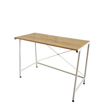 Bureau laptop computer tafel Stoer - industrieel - wit metaal blank hout