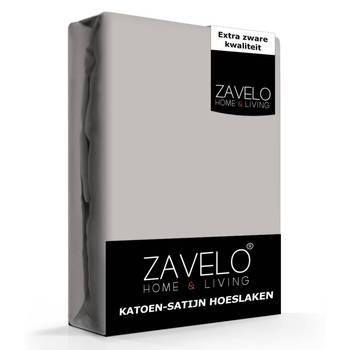Zavelo Katoen - Hoeslaken Katoen Satijn Grijs - Zijdezacht - Extra Hoog-1-persoons (90x200 cm)