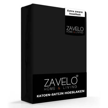 Zavelo Katoen - Hoeslaken Katoen Satijn Zwart - Zijdezacht - Extra Hoog-1-persoons (90x220 cm)