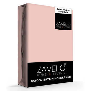 Zavelo Katoen - Hoeslaken Katoen Satijn Poeder Roze - Zijdezacht - Extra Hoog-Lits-jumeaux (180x200 cm)