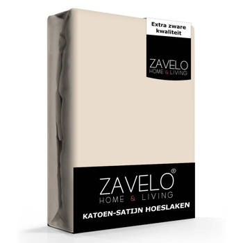 Zavelo Katoen - Hoeslaken Katoen Satijn Zand - Zijdezacht - Extra Hoog-2-persoons (140x200 cm)