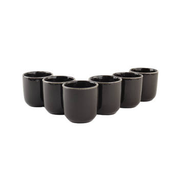 OTIX Espresso Kopjes - Set van 6 - 100 ml - Zonder Oor - Zwart - Aardewerk