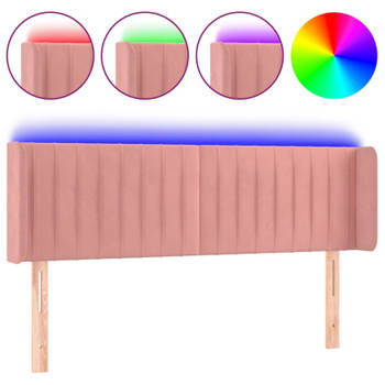 vidaXL Hoofdbord LED 147x16x78/88 cm fluweel roze