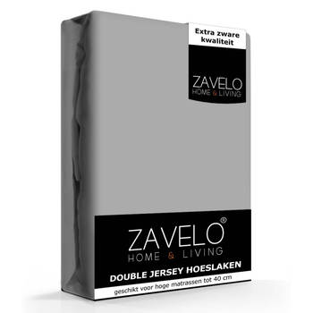 Zavelo Double Jersey Hoeslaken Grijs-1-persoons (90x220 cm)