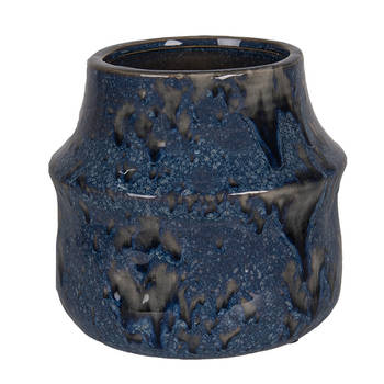 HAES DECO - Bloempot Ø 15x13 cm Blauw Keramiek Bloempot binnen Plantenpot Plant pot