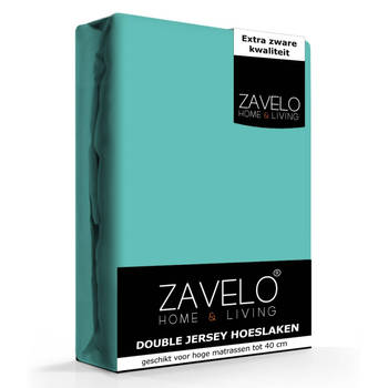 Zavelo Double Jersey Hoeslaken Turquoise-1-persoons (90x200 cm)