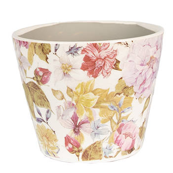 HAES DECO - Bloempot Ø 12x10 cm Roze Beige Keramiek Bloemen Bloempot binnen Plantenpot Plant pot