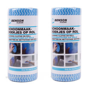 Benson 100x Reinigingsdoekjes / schoonmaakdoekjes op rol - Blauw - Vaatdoekjes