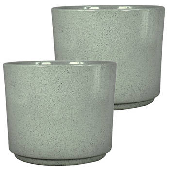 2x Stuks Plantenpot Calla - groen - gespikkeld - keramiek - 29 x 24,5 - bloempot - Plantenpotten