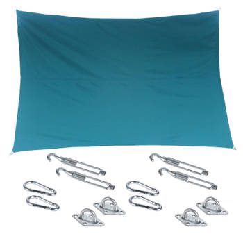 Premium kwaliteit schaduwdoek/zonnescherm Shae rechthoekig blauw 2 x 3 meter met ophanghaken - Schaduwdoeken